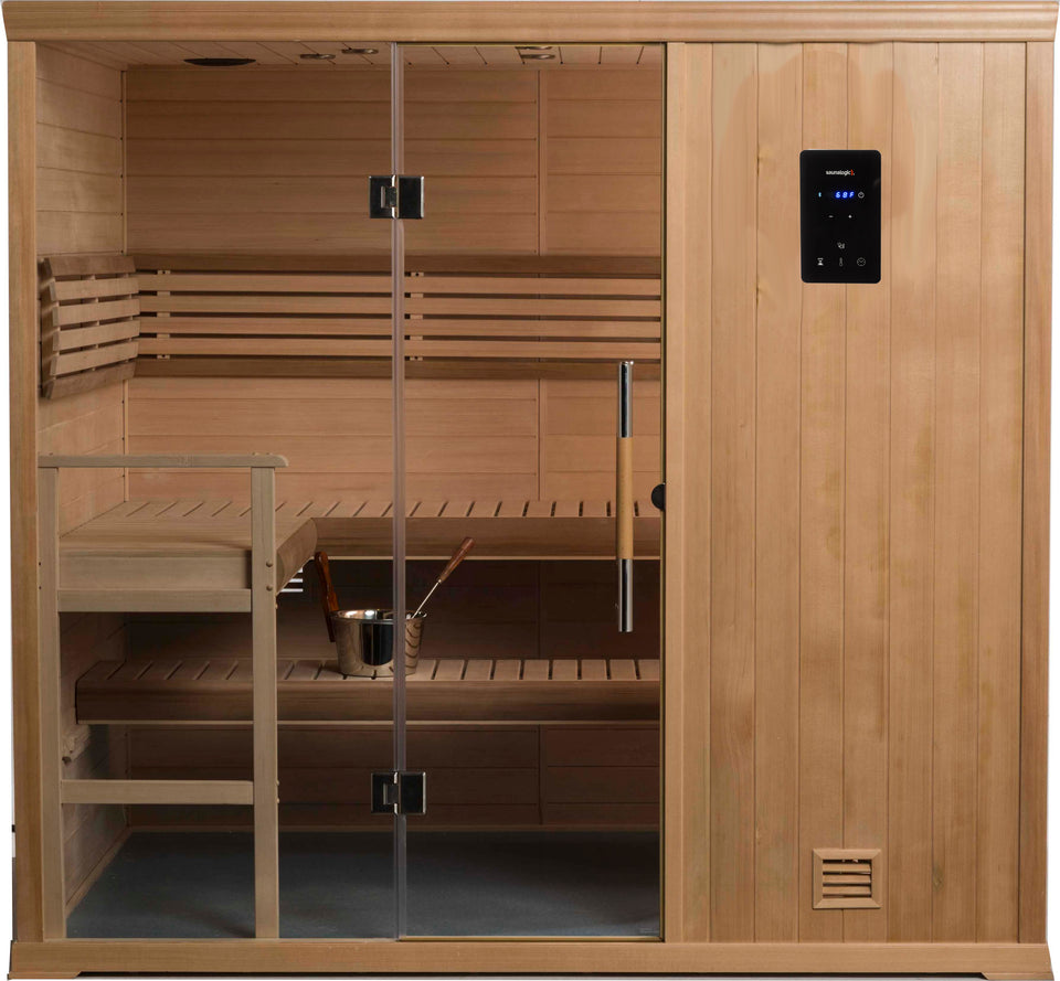 Finnleo Hallmark 5' x 7' Finnish Sauna Bluetooth & WIFI seats 5. In-stock now and available for fast delivery!